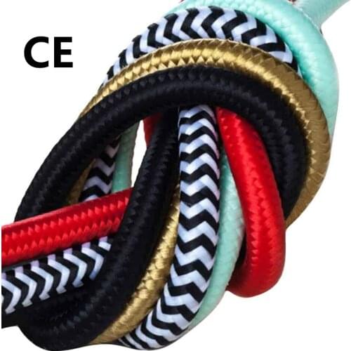 2m 3m 5m or 10m VDE Certified 2 Core Round Textile Electrical Wire Colorful Fabric Cable Flexible Vintage Lamp Power Cord