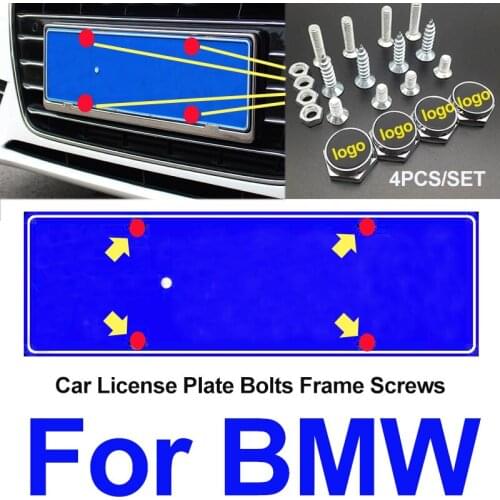4pcs/set Car License Plate Bolts Frame Screws Car Logo Badge Car Stickers for E36 E30 E34 X5 X6 F10 F90 730 GT B3 B5 B7 D3