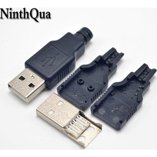 5pcs Type A Male USB 4 Pin Plug Socket Connector With Black Plastic Cover Welding Type 3 in 1 DIY Plugs for OD3.0mm Cable