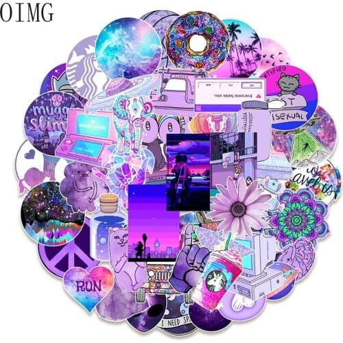 50pcs Purple Series Stickers Aesthetic Stickers Vintage Cyberpunk Decorative Stickers For Notebooks Journal Stationery Laptop