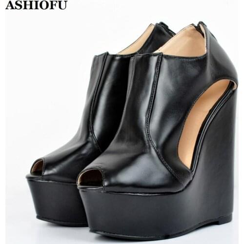 ASHIOFU Elegant Womens Wadge Heel Pumps Peep-toe Sexy Party Prom Dress Shoes Evening Plus Size Fashion Court Pumps Shoes XD109