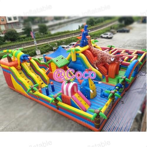 Free ship to sea port,giant inflatable fun city playground inflatable dragon amusement park,dinosaur jumper castle with slide