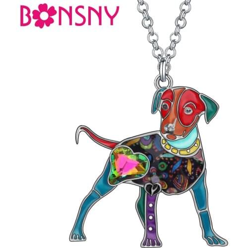 BONSNY Rhinestone Crystal Enamel Alloy Floral Doberman Dogs Necklace Pendant Fashion Pets Jewelry For Women Girl Teens Gifts
