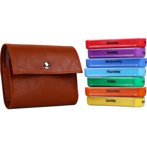 Pill Case One Week 7 Small Boxes 28 Grids Pill Boxes Tablet Container Organizer Portable PU Leather Case