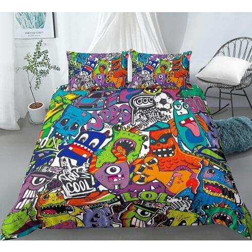 Home Textiles Cartoon Graffiti Bedding Set for Baby Kids Child Crib Duvet Cover Set & Pillowcase Blanket Quilt Cover