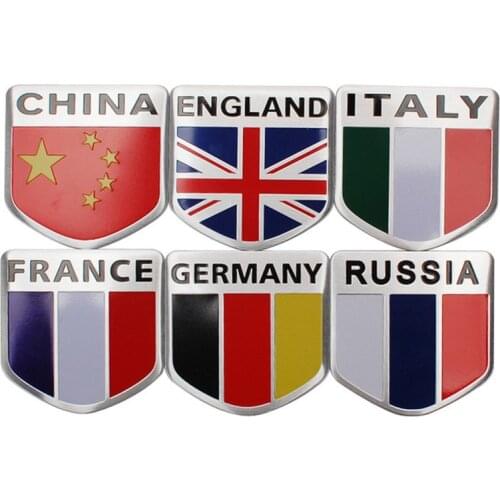 China England Italy France Germany Russian Federation National Flags Car Stickers Aluminum Alloy Shield Styling Auto Decorating