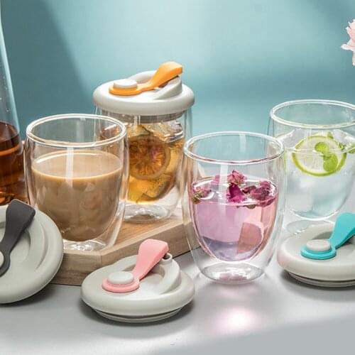 Leak Proof Double Wall Glass Cup With Airtight silica gel Lid Insulated Coffee Mug Tea Juice cup Insulated Glass Egg-shaped Cup