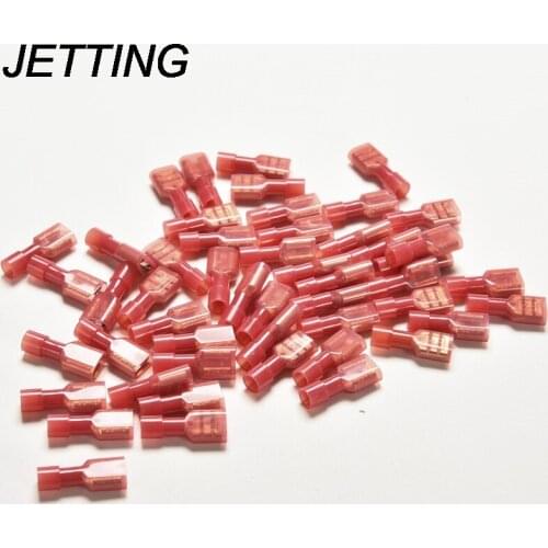JETTING 50Pcs/lot Top Quality Red 22/16 AWG Fully Insulated Female Spade Crimp Connectors Terminals New Arrvial