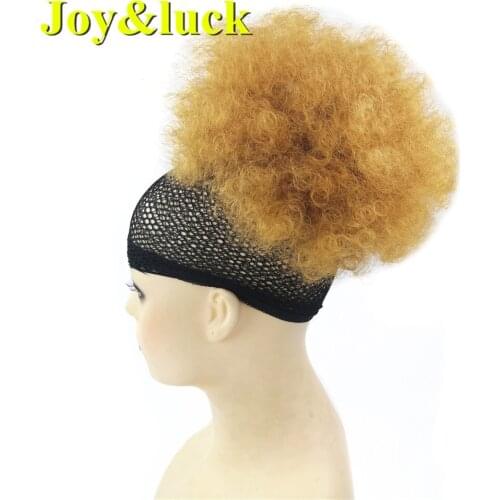 Joy&luck Short Afro Curly Drawstring Puff Chignon for Black Women Synthetic Curly Wig Ponytail with Clip in Hair Style