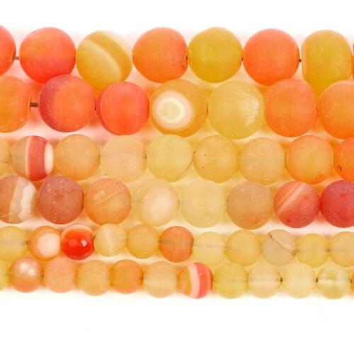 Natural Stone Frosted Yellow Veins Charm Round Loose Beads For Jewelry Making Needlework Bracelet Diy Pick Size Strand 4-12MM