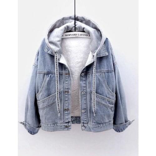 Winter Denim Detachable Hooded Jacket Women Oversized Plus Fleece Padded Jackets Vintage Cotton Thick Warm Jean Coat HOWDFEO