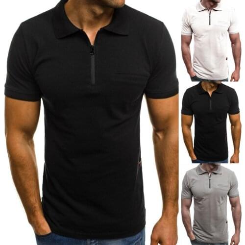 Summer Casual Shirt Solid Color Zipper Men Loose Short Sleeve Lapel T-shirt for Party Loose Tees Fashion Tops Clothing