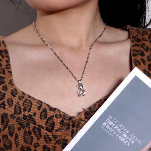 Fashion Silver Color Little Bear Necklace Pendant for Women Creative Personality Simple Sweater Chain Necklace Jewelry Best Gift