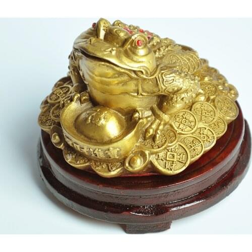Feng Shui Toad Money LUCKY Fortune Wealth Chinese Golden Frog Toad Coin Home Office Decoration Ornaments Decorative antiques