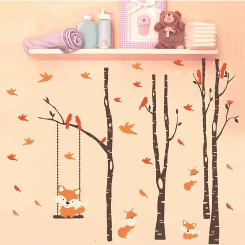 Cartoon Animal Wall Stickers for Kids Room Home Decor Fox Bird Wall Decal Nursery Mural Vinyl Self-adhesive Wallpaper Room Decor