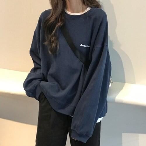 2021 New Streetwear Letter Hoody Casual Fashion Korean Thin Chic Womens Sweatshirts Cool Navy Blue Gray Hoodies for Women M-XXL