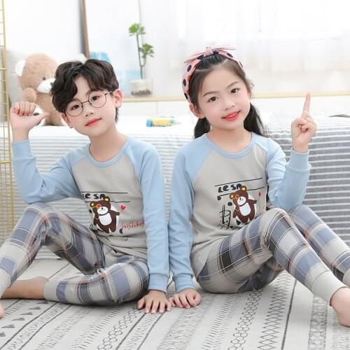 Autumn Toddler Baby Boys 100% Cotton Pajamas Sets Long Sleeve T-shirt+Pants Trousers Girls Clothing Sleepwear Teenager Pyjamas