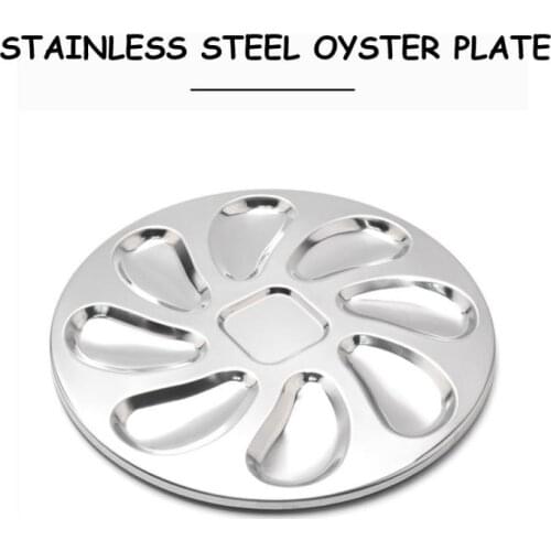 Stainless Steel Oystr Plate 8 Slots Oyster Serving Grilling Plate Pan for Oysters Sauce Lemons Seafood Tray Home Restaurant Dish