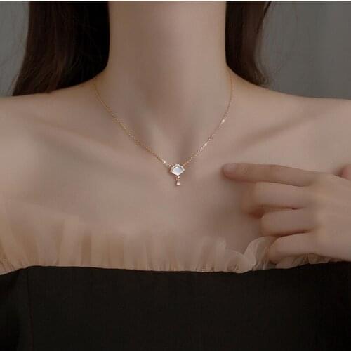 925 Sterling Silver Fan Shape Shell Necklace for Women Water Drop Zircon Tassel Clavicle Chain Necklace Jewelry