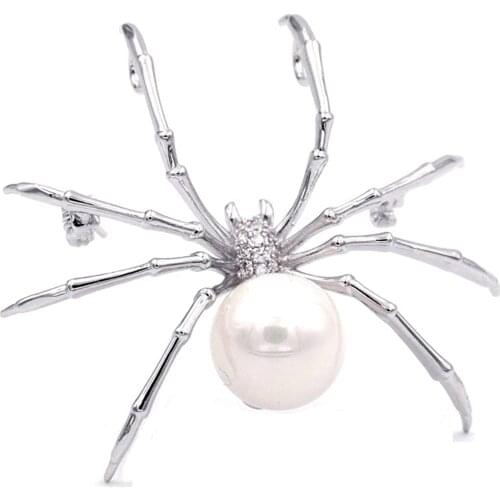 Exaggerated large pearl spider brooch woman hat sweater insect animal accessories brooches holiday gift