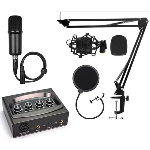 Professional Studio podcast phone computer use music condenser microphone with sound card