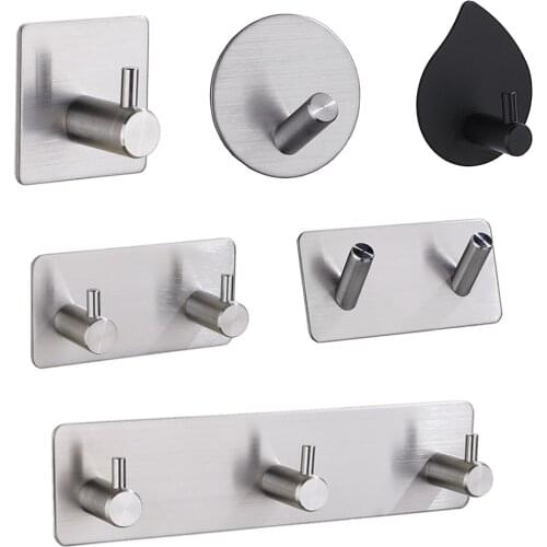 Self Adhesive Stainless Support Door Multi-Purpose Steel Hangers Utensil Clothes Heavy Load Hook Wall Hooks for Kitchen Bathroom