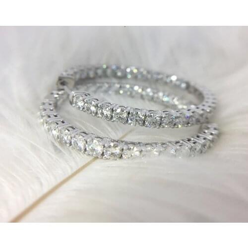 Big Size Solid 18K White Gold Moissanite Hoop Earrings for Women 6CTW 60pcs 3mm F Color Moissanite Diamond Earrings