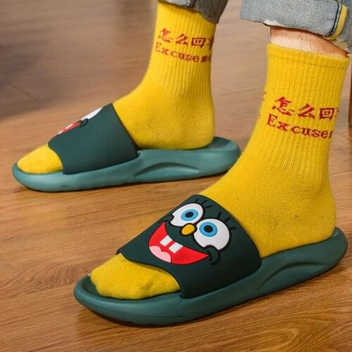 Korean Stylish Cartoon Men Flip Flops Slippers Green Casual House Slippers Male Non Slip Lightweight Slides Men сланцы мужские