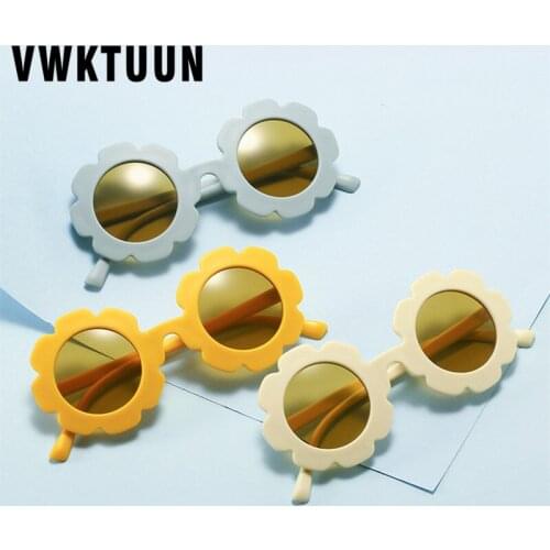VWKTUUN Sunglasses Boys Girls Round Shades UV400 Flower Frame Brown Glasses Children Circular Vintage Retro Sun glasses Child