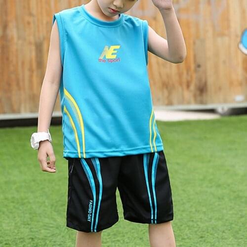 Summer Basketball Set Tracksuit Kids Boys Running Sets 2Pcs Sport Suit Sleeveless Breathable Net Football Sports Vest and Shorts