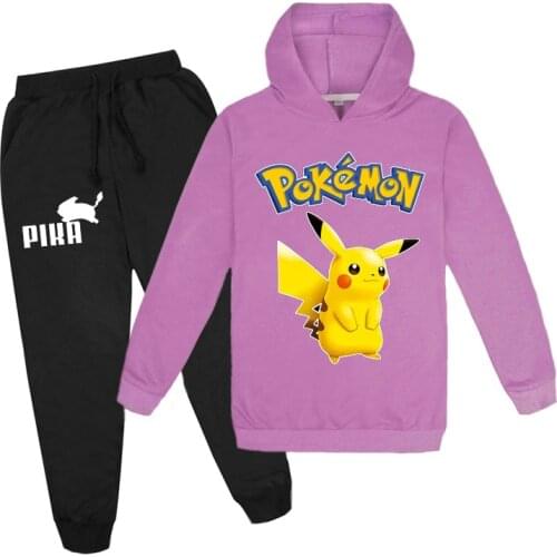 Takara Tomy Pokemon Go Anime Elves Tracksuit Kids Pikachu Print Hoodies Pants 2pcs Set Baby Boys Girls Clothing Outfits