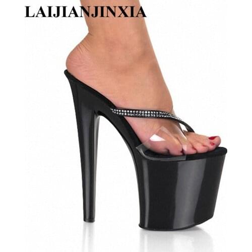 LAIJIANJINXIA 20 CM High Heels Slippers Club Night Sexy Pole Dancing Shoes Platform Women Shoes Rhinestone Dance Shoes E-047