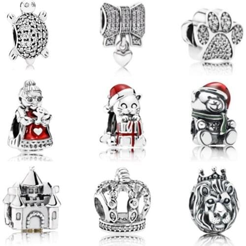 Memnon Jewelry 925 Sterling Silver Pattern Clear CZ The lion Charms Fit Eurpean Brand Bracelets Banlges DIY Jewellery For Women