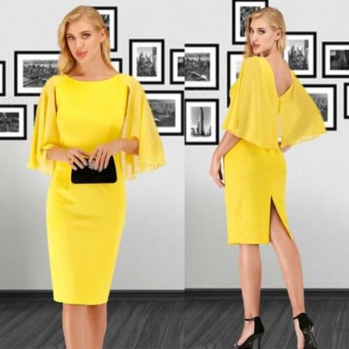 Womens Slit Midi Skirt Evening Office Wear Pencil Dresses Bodycon