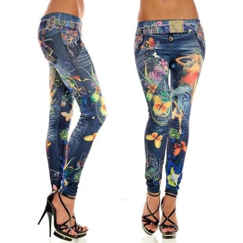 Women Jeggings Jeans Legging Jean Blue Black Jeggins Butterfly Flowers Women Autumn Spring fashion girl Denim Skinny Leggings