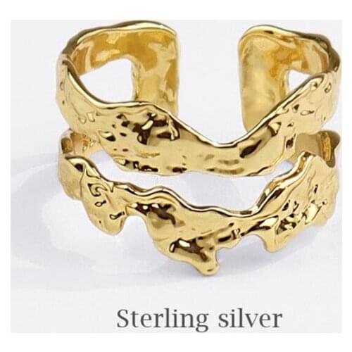 Sole Memory Double Hip Hop Retro Hollow 925 Sterling Silver Female Resizable Opening Rings SRI803