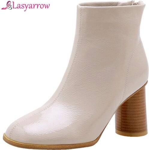 Lasyarrow Womens 2019 big size 32-48 INS hot add fur winter boots women shoes chunky high heels black pink shoes woman boots