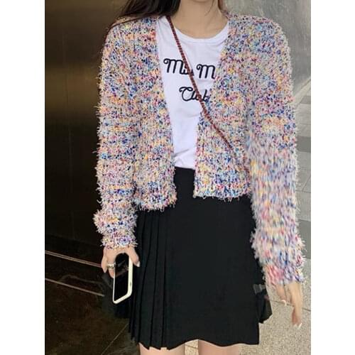Women Sweater 2021 Spring and Autumn New Ladies Mixed Color Knit Cardigan Top