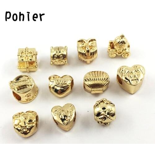 10Pcs DIY Fashion Mix-Style Gold-color Alloy Charms European Beads Fit Charms Bracelets&Bangle For Women Jewelry
