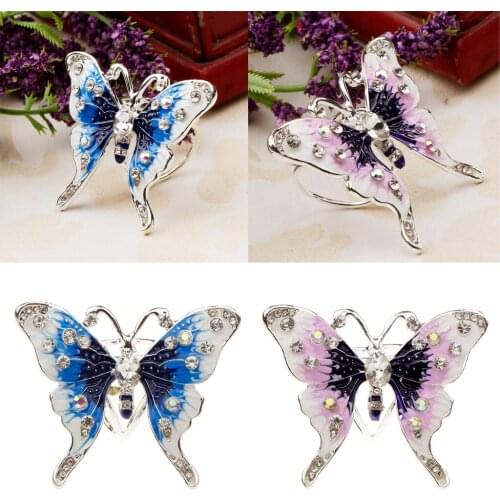 2pcs Women Vintage Enamel Butterfly Rhinestone Scarf Ring Holder Scarf Clip