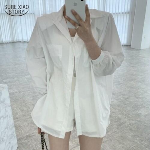 2021 Fashion Elegant Lady Shirts Autumn Shoulder Pad Sunscreen Blouse Female Long-sleeved Solid Woman Blouse Camisas Mujer 15880