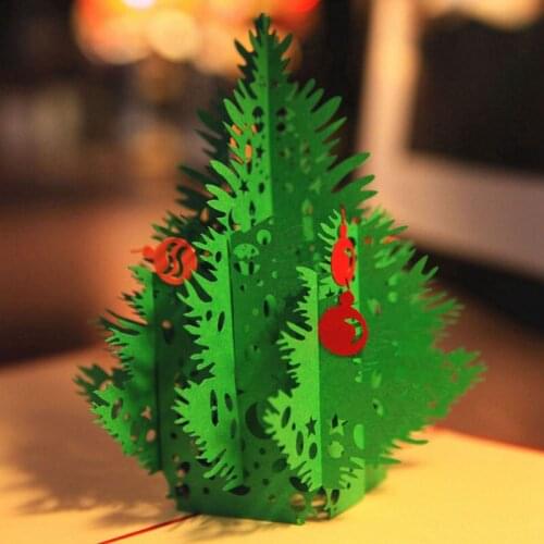 3D Laser Cut Handmade Green Christmas Tree Paper Invitation Greeting Cards PostCard Merry Christmas Kids Business Creative Gift