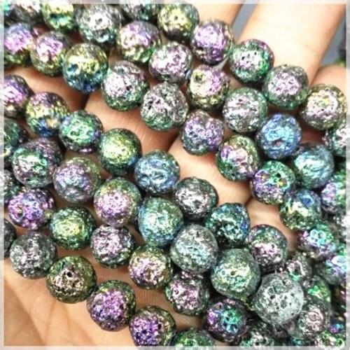 48pcs natural lava stone volcano beads loose beads lava beads size 8mm rainbow colors round ball spacer beads