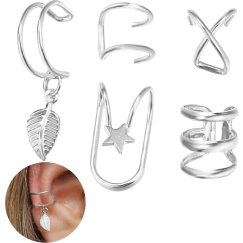 5Pcs Punk Style Ear Clips Earrings Creative Fake Ear Cuff Cartilage Earrings For Women Girls Party Dress Up Jewelry Accessories