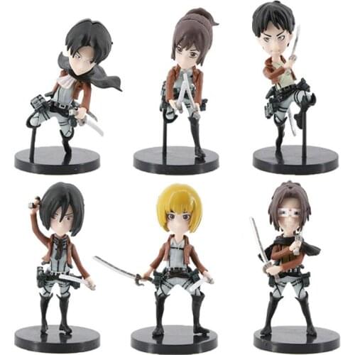 6Pcs/Set Attack on Titan Action Figure Toys 9cm PVC Eren Jaeger Mikasa Ackerman Levi Rivaille Levi Ackerman Figurines Model Toy