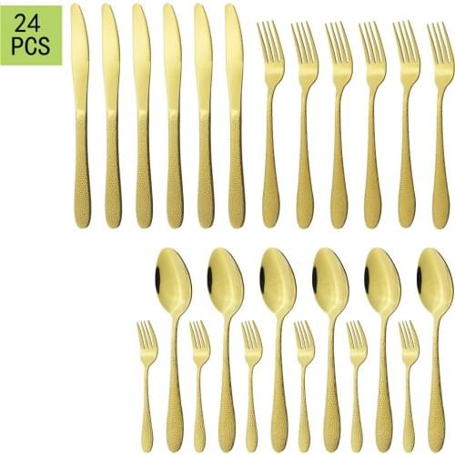 6set Dinnerware Gold Kitchen HomeTableware Cutlery Set Stainless Steel Cutlery Set Knife Dessert Fork Spoon Western Dropshipping