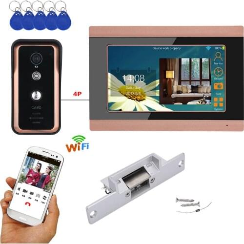 7 inch Touch LCD Wired / Wireless Wifi RFID Video Door Phone Doorbell Intercom System with Electric Strike Lock AHD 720P Camera