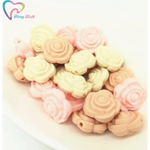 9 PCS Candy Pink Peach Rose Silicone Beads Food Grade Rose Flower Pendant Beads For Chew DIY Necklace Pacifier Chain Pendants