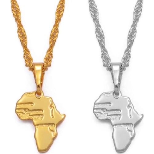 Anniyo (1.3CM) Mini Africa Map Pendant and Necklace for Women Girls Gold Color Jewelry Small Map African Wholesale #048604