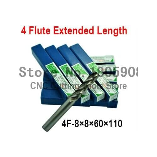 Free shipping 5pcs 8.0mm 4 Flute HSS & Special extended length Aluminium End Mill Cutter CNC Bit Milling Machinery Cutting tools